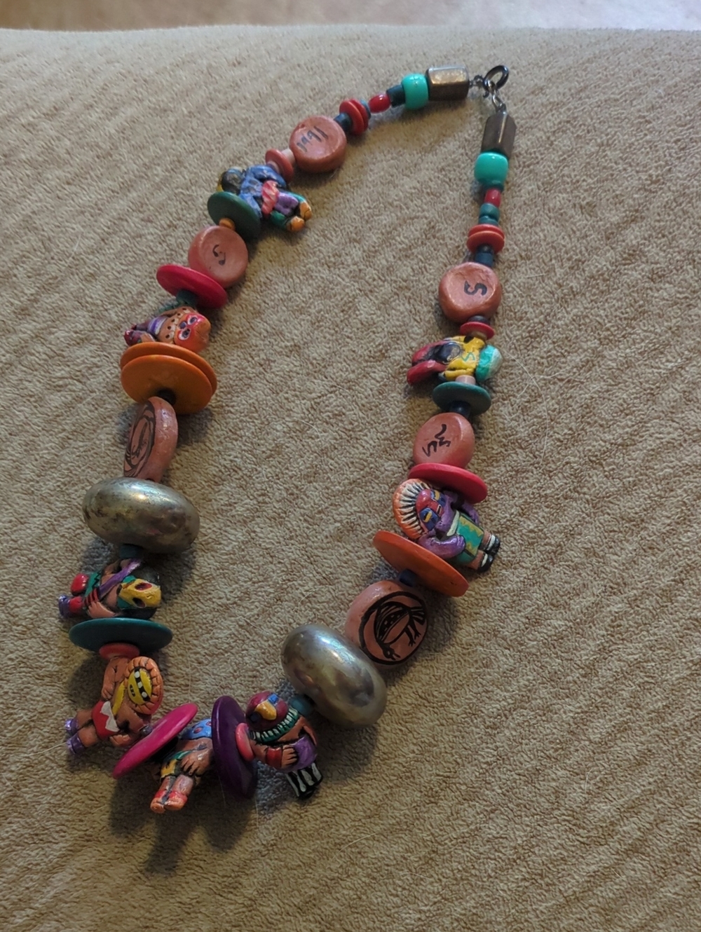 Colorful Handcrafted Mixed-Bead Necklace in Orange, Turquoise & Purple